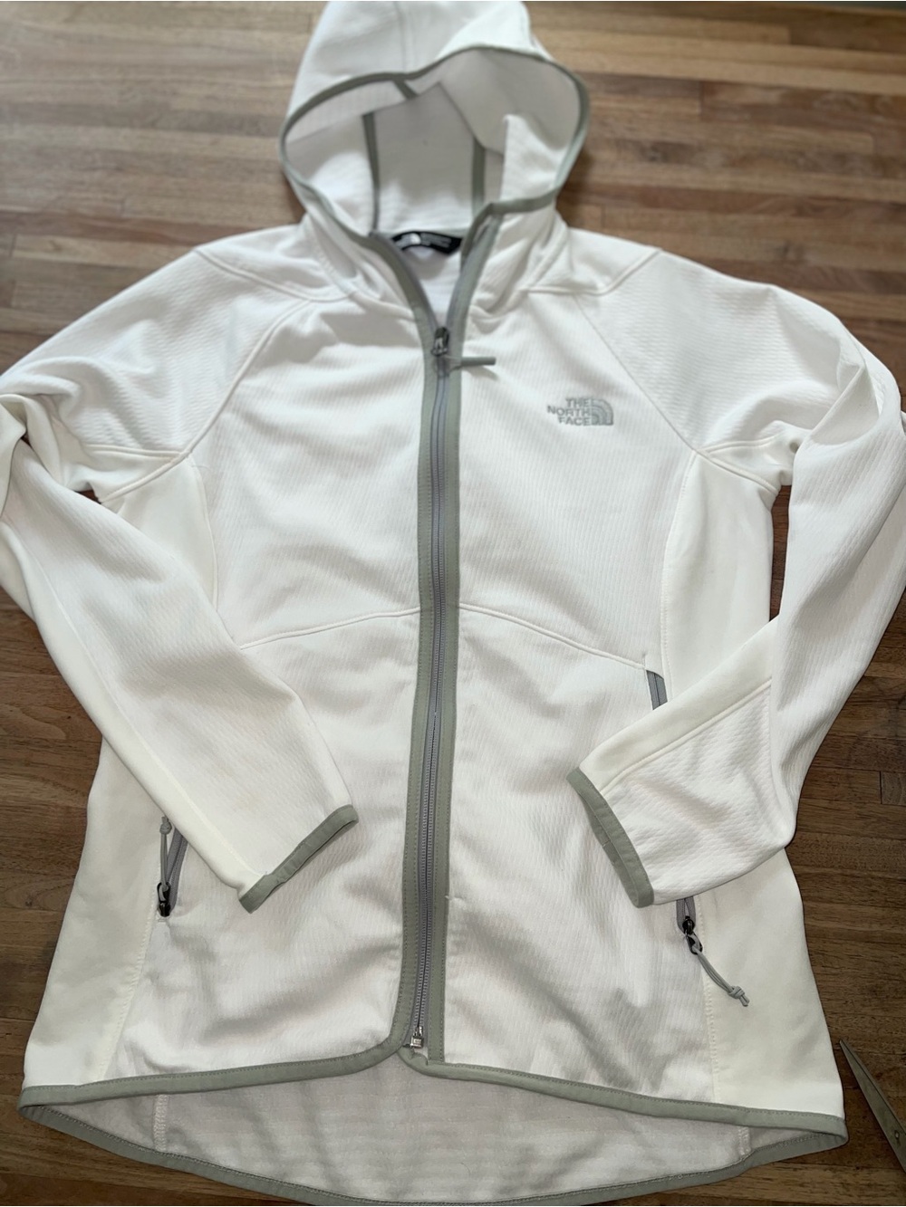The North Face Women's White Hooded Zip Jacket with Light Gray Trim